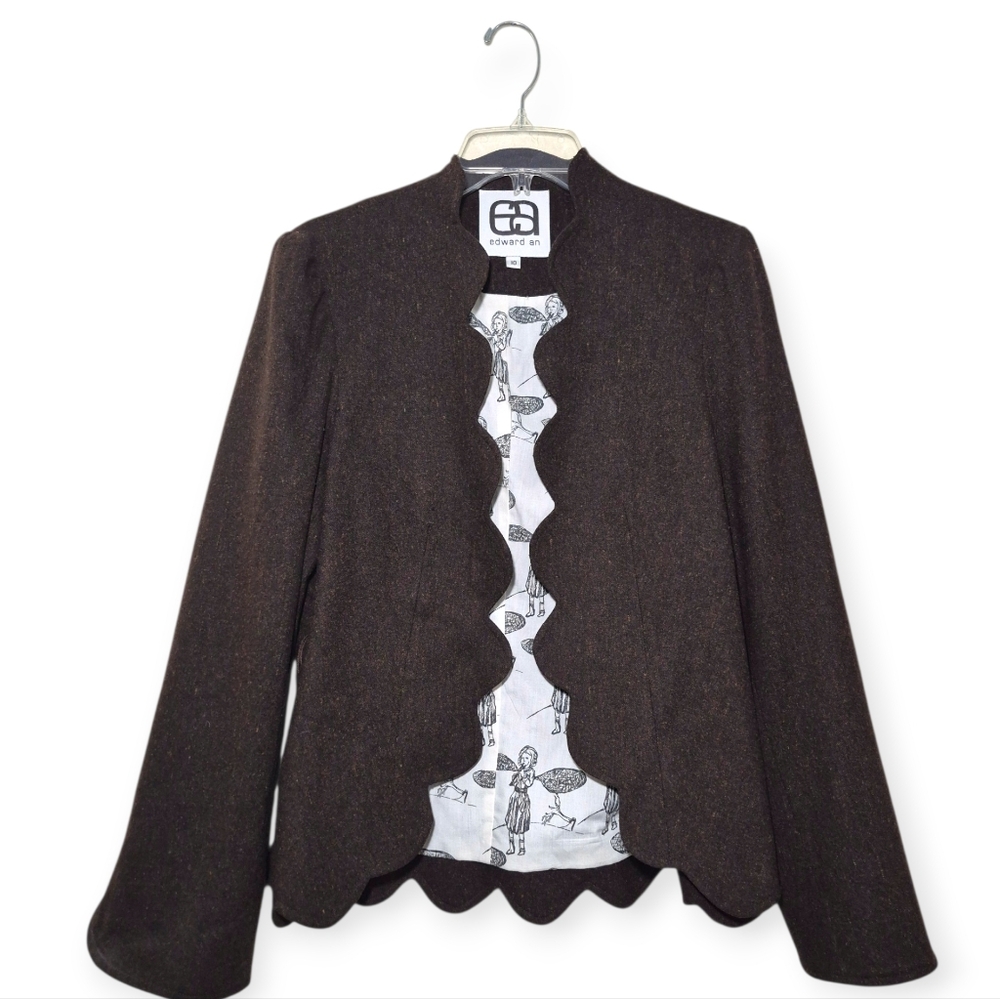 EDWARD AN Vintage Wool Jacket With Scalloped Edges Brown Size 10